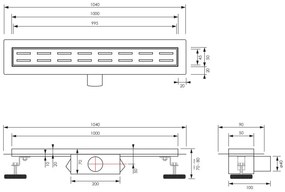 Brauer Small douchegoot 100cm met standaard rooster en flens RVS geborsteld