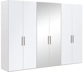 Goossens Kledingkast Easy Storage Ddk, Kledingkast 304 cm breed, 220 cm hoog, 4x glas draaideur en 2x spiegel draaideur midden