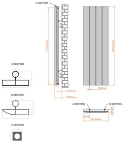 Eastbrook Withington radiator 35x120cm aluminium 742W zwart mat