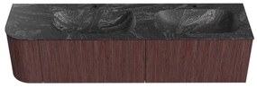 Mondiaz Kurve-dlux 175cm badmeubel ronding links ruby met 2 lades en 1 deur en wastafel stor small dubbel/rechts 2 kraangaten lava
