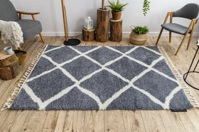 Tapijt BERBER CROSS B5950 grijskleuring / witrand ,  Barber , marokkaanse shaggy