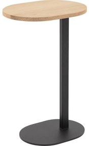 Goossens Nachtkastje Oval, Voet ovaal metaal ral 9005 zwart, blad massief eik