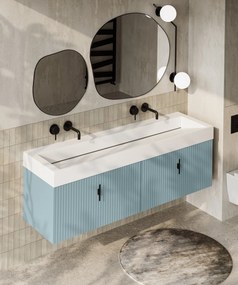 Muebles Calas badmeubel ribbelfront 160cm baby blauw met solid surface wastafel zonder kraangaten