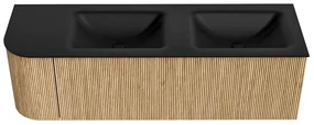 Mondiaz Kurve 145cm badmeubel ronding links oak met 1 lade en deur en wastafel cloud dubbel/rechts 2 kraangaten urban