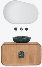 Hangend Badkamermeubelset 95x45 Cm Van Mangohout En Natuurlijke Kivalina-steen Ovaal Led En Anticondens 100x80 Cm Riben & Onde Groene Marmeren Udaipur