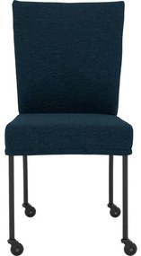 Goossens Eetkamerstoel Funk Zwarte Poten blauw stof leuning en met wielenZwart skater wiel met zwarte kap, modern design