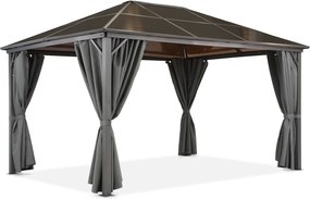 Milos tuinhuisje 3x4m met muggennet en grijze gordijnen Garden Point