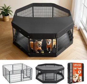 VEVOR metalen puppyren, 61 cm, 8-delige set inclusief deksel en speelmat, speelruimte voor kleine honden, katten en andere kleine huisdieren. Opvouwbaar en veelzijdig dankzij de verschillende vormen.