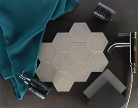 Hoogglans Handvorm Wandtegel 10.8x12.4 Cm Hexagon Princeton Grijs RBT57
