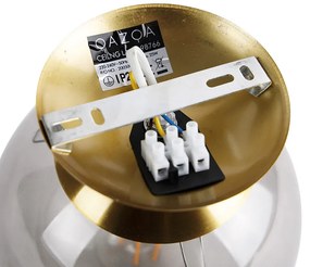 Art deco plafondlamp messing met smoke glas - Pallon