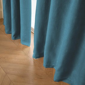 Verduisteringsgordijn van gewassen linnen, leren lussen, Private