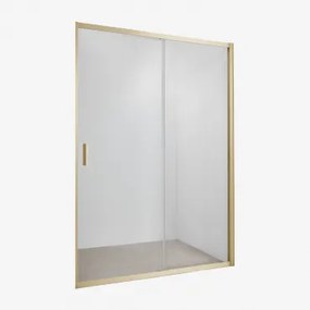 Douchewand Met Frontale Toegang En Schuifdeur, 6 Mm Gehard Glas En Aluminium Dover Transparant & 140 X 195 Cm & Geborsteld Goud - Sklum