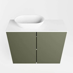 Mondiaz Fowy toiletmeubel 60cm army met witte waskom links en kraangat