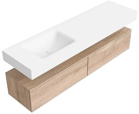 Zaro Alan badmeubel 170cm washed oak 2 lades met vrijhangende wastafel cloud links 1 kraangat talc