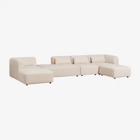 4-delige Modulaire Linker Chaise Longue Bank Met Divan En Poef Fogler Teddystof Crème Beige - Sklum