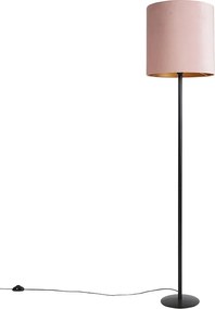 Vloerlamp zwart met velours kap roze met goud 40 cm - Simplo