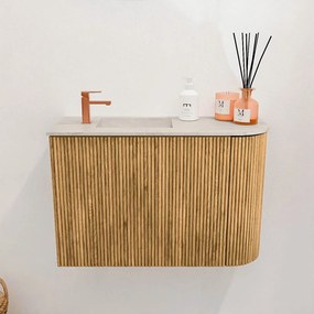 Mondiaz Joya DLux 60cm toiletmeubel ronding rechts oak met wastafel faye links 1 kraangat ostra