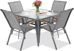 Modena/Bitonto metalen tuinmeubelen voor 4 personen met Garden Point vierkante tafel grijs