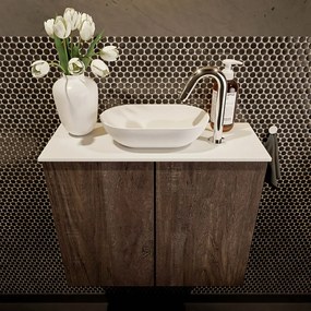 Mondiaz Fowy toiletmeubel 60cm dark brown met witte waskom midden en kraangat