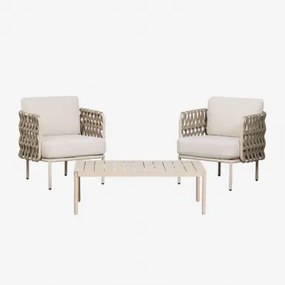 Tuinset Met 2 Stoelen Van Gevlochten Touw Tevary En Salontafel Van Aluminium Boleni Tela Beige Tapioca - Sklum