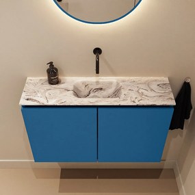 Mondiaz Ture DLux toiletmeubel 80cm jeans met wastafel glace midden zonder kraangat