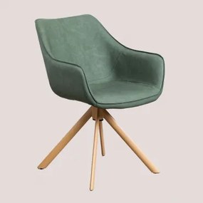 Lucy Eetkamerstoel In Kunstleer Groen – Khaki & Natuurlijk Hout - Sklum