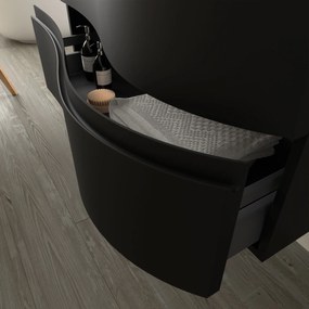 Muebles Mam badmeubel 90cm links zwart mat met wastafel mineraalmarmer wit glans met kraangat