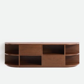 Hangend hifi-TV-meubel in notenhoutfineer, 2 deuren, 6 nissen, L160 cm, MADDY