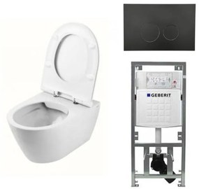 QeramiQ Salina Spoelrandloos toiletset inclusief toiletzitting, inbouwreservoir en mat zwart bedieningspaneel 0701131/sw96855/sw96857/SW706188/