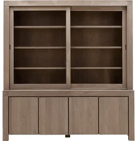 Goossens Buffetkast Clear, 2 glasdeuren boven, 4 dichte deuren onder, blank eiken, 210 x 225 x 45 cm, stijlvol landelijk
