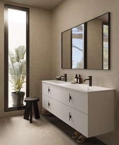 Muebles Avila badmeubel ribbelfront 160cm wit mat met dubbele wastafel met kraangaten