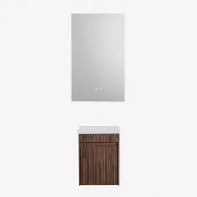 Narek Zwevend Houten Badkamermeubelset Met Geïntegreerde Wastafel Zonder Kraan & Rectangular Led And Antifog 55x90 Cm Riben & Donker Hout & ↔&# -