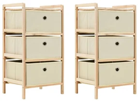 vidaXL Opbergrekken met 3 stoffen manden 2 st cederhout beige