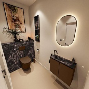 MONDIAZ TURE-DLUX 60cm toiletmeubel Rust. EDEN wastafel Lava positie links. Met 1 kraangat. TUREDX60RUSL1LAV