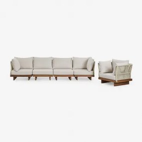 Tuinset Met Modulaire 4-delige Bank Met 2 Hoekfauteuils En Fauteuil In Acaciahout Dailin Acacia Bruin - Sklum