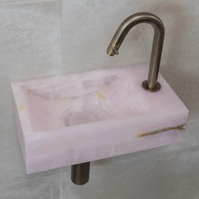 Saniclear Pink Onyx fonteinset met gebogen kraan in verouderd messing