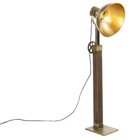 Industriele vloerlamp brons met mango hout - Mangoes Industriele / Industrie / Industrial E27 Binnenverlichting Lamp
