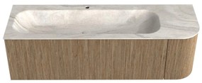 Mondiaz Kurve-dlux 145cm badmeubel ronding rechts dusk met 1 lade en deur en wastafel big large kraangat links ostra