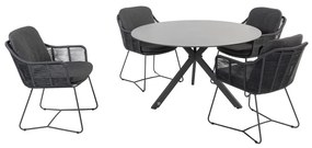 Belmond Locarno dining tuinset 130 cm rond 5 delig HPL antraciet 4 Seasons Outdoor