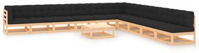 vidaXL 11-delige Loungeset met antracietkleurige kussens grenenhout