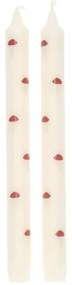 Dinerkaarsen, wit met paddenstoelen, 25 cm, 2 stuks