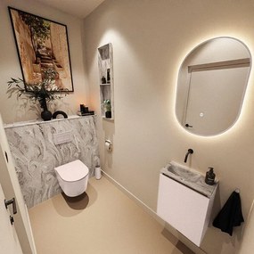 MONDIAZ TURE-DLUX 40cm toiletmeubel Rosee. EDEN wastafel Glace positie links. Zonder kraangat. TUREDX40ROSL0GLA