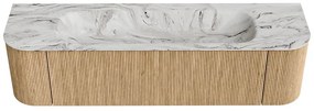 Mondiaz Kurve-dlux 170cm badmeubel ronding links/rechts oak met 1 lade en 2 deuren en wastafel big large midden 1 kraangat glace