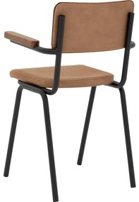Goossens Eetkamerstoel Chaplin bruin leer met armleuning, urban industrieel