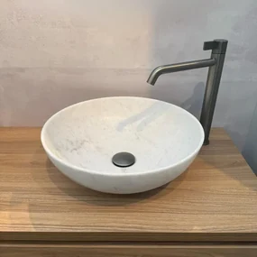 INK Convex 40 Opbouw Waskom - 40x40x13cm - rond - natuursteen - Mat wit marmer 0300433