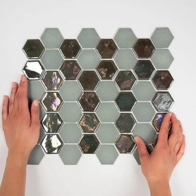 The Mosaic Factory Valencia mozaïektegel - 27.6x32.9cm - wandtegel - Zeshoek/Hexagon - Gerecycled glas Khaki mat/glans VAL182