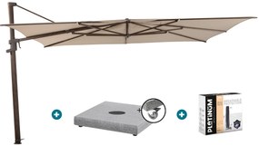 4 Seasons Finca zweefparasol 4x3 m - Zand/ Donkere houtlook met Finca voet en hoes