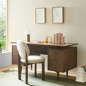 Vintage bureau met dubbele lade, walnootfineer, Quilda