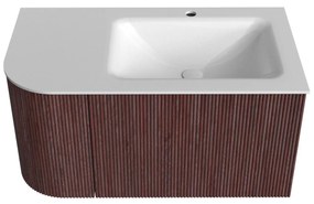 Mondiaz Kurve 85cm badmeubel ronding links ruby met 1 lade en deur en wastafel cloud kraangat rechts