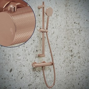 Saniclear Copper Curved doucheset geborsteld koper met thermostatische kraan, handdouche en glijstang